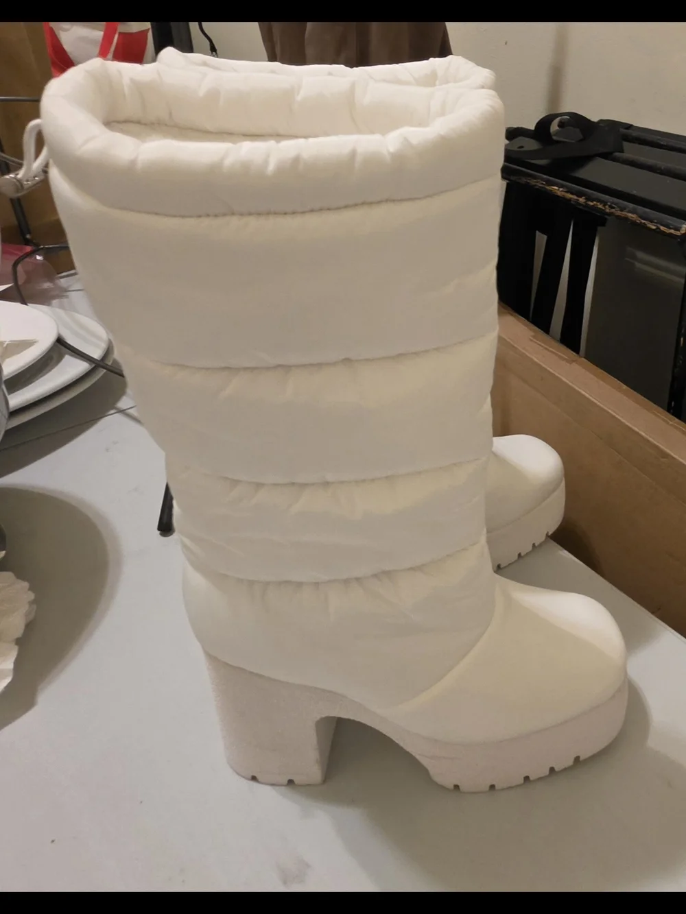 White Women's Puffer Knee-High Boots